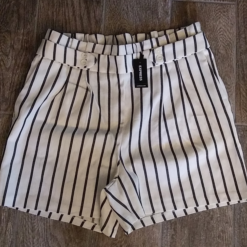 Express High Waisted Striped Linen Shorts Size M
